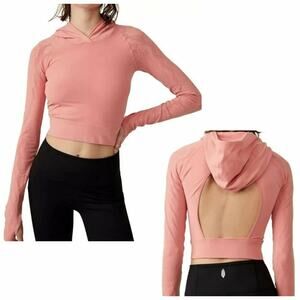 Free People Movement Lucky Layer Crop Cutout Hoodie Top Crush Blush Size M/L